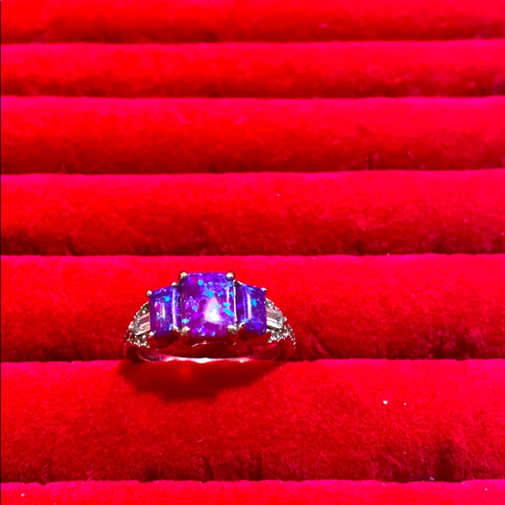 Purple fire stone triple Rhodium plated band